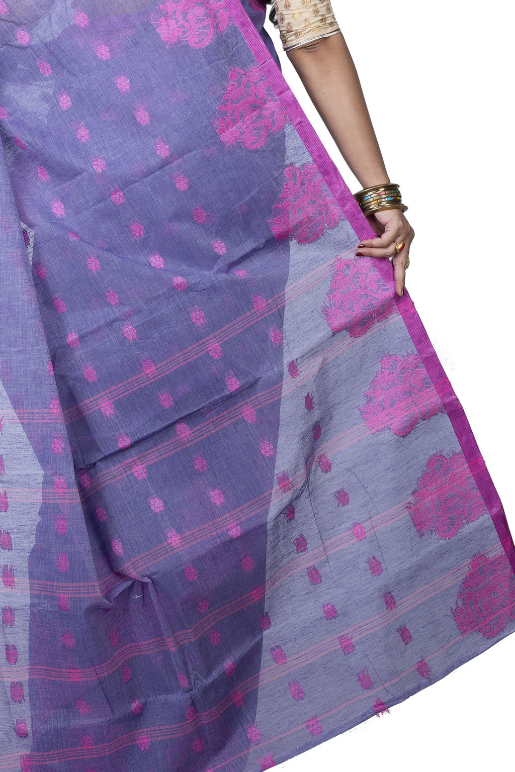 Light Blue Pure Cotton Botgach Tant Saree (538)